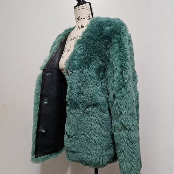 NewReal Toscana Sheepskin Lamb Fur Coat Jacket Blueish Green Emerald Moss Teddy - Picture 3 of 5